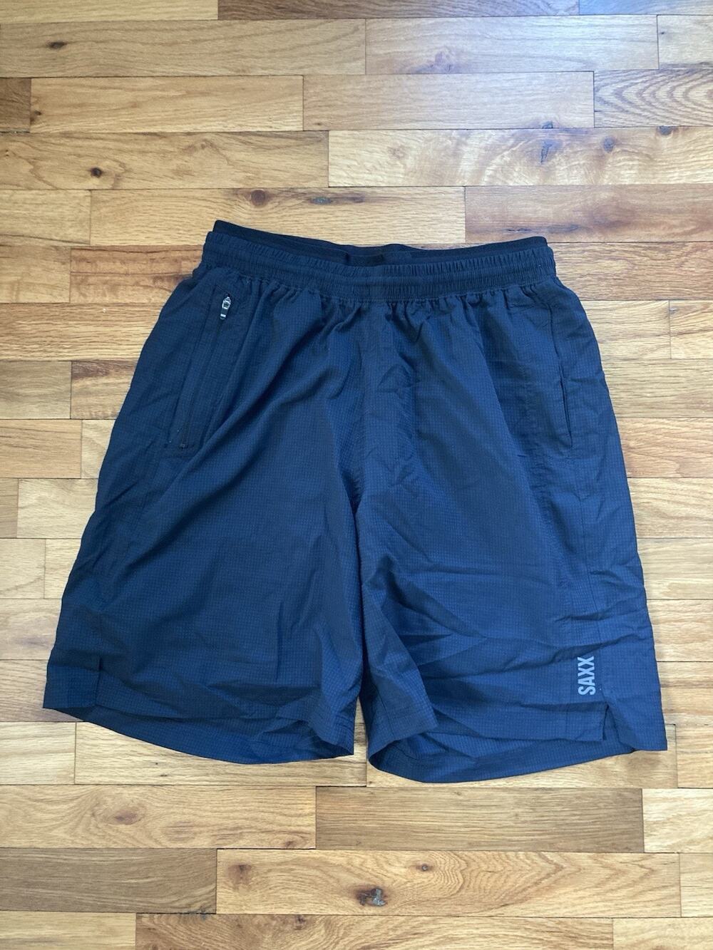 Saxx Kinetic Sport 2N1 Mens Black Grid Athletic Shorts BallPark Pouch Medium
